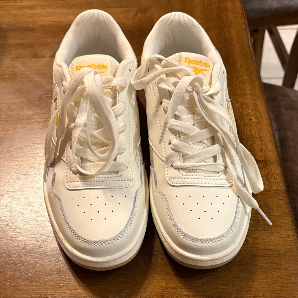 Reebok Kids White Sneakers with Yellow Logo Accents